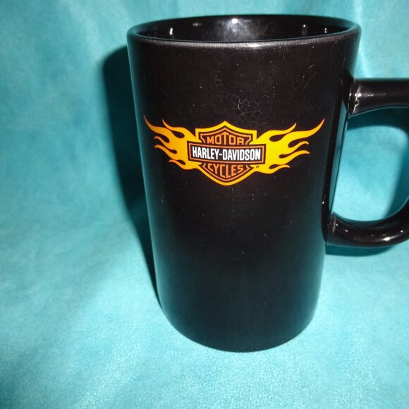 Harley Davidson 16 Ounce Tall Black Mug/Cup orange flames Hallmark~2004 - Picture 3 of 10